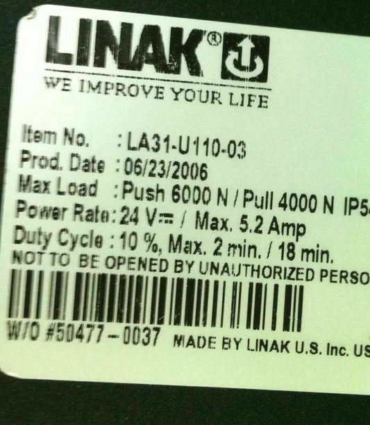 Recline Actuator Linak LA31-U110-03 from Jazzy 1122 Power Wheelchair #6580