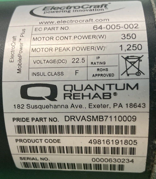 Left Motor for Pride Quantum Q6 Edge HD Power Wheelchair DRVASMB7110009 #H857