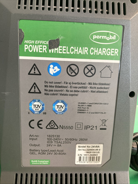 Permobil High Efficiency Wheelchair Battery Charger 24V 8A 320604-99-0 #K792