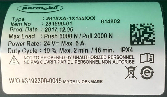 Permobil Recline Actuator for Wheelchair 281699-01 / 281XXA-1X155XXX #K580