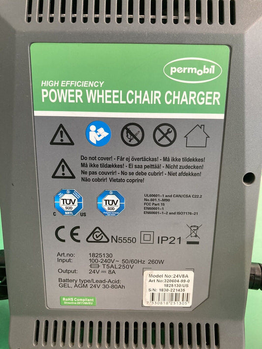 Permobil High Efficiency Wheelchair Battery Charger 24V 8A 320604-99-0 #J820
