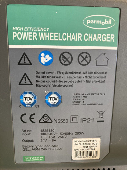 Permobil High Efficiency Power Wheelchair Battery Charger 24V 8A 320604-99 #J513