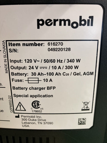Permobil 10amp VoltPro Power Wheelchair Battery Charger 24V 10A ITEM616270 #J492