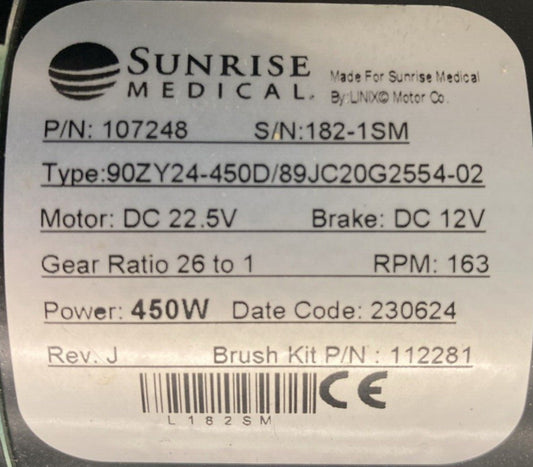 Right Motor for the Quickie Pulse 6 Power Wheelchair 107248 #K431