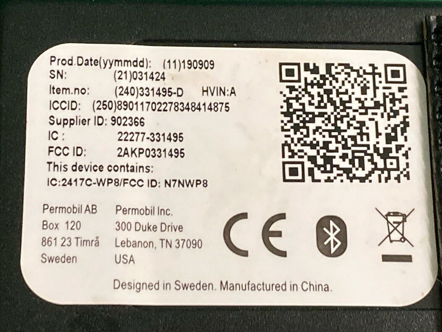 Permobil M3 F3 Corpus 331495 Bluetooth Radio Module 336046-D Wheelchair #K168
