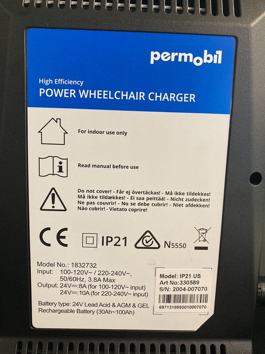 Permobil Power Wheelchair Battery Charger 24V8A 330589 w/ Bag, Box & Manual#i816
