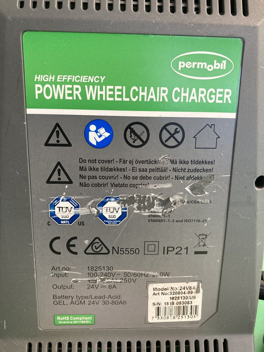 Permobil High Efficiency Wheelchair Battery Charger 24V 8A 320604-99-0 #K616