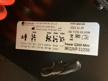 2025 Quickie Q300m Mini w/ Tilt, Elevate, Recline & Footrest ~4 Miles* #7627