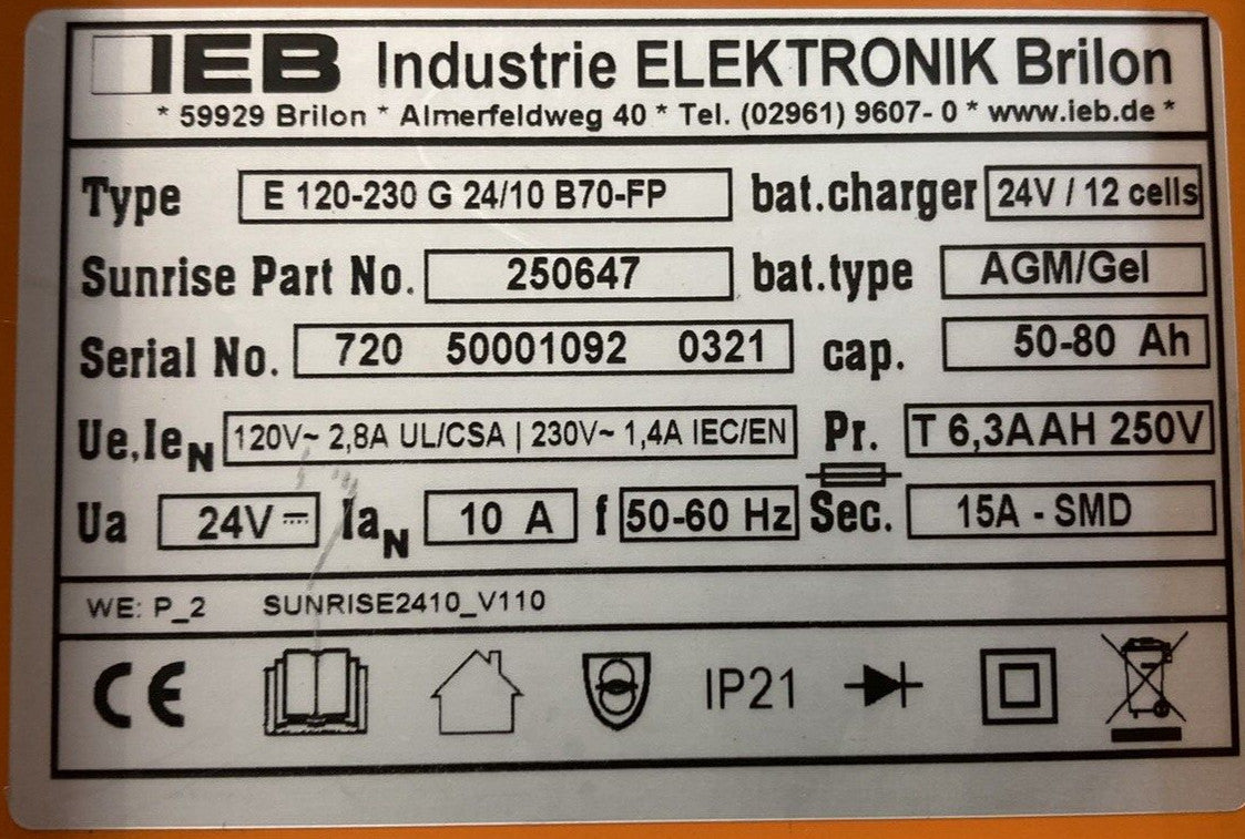 Latest Style Sunrise Quickie 24V 10A Battery Charger for Wheelchair 250647 #K175