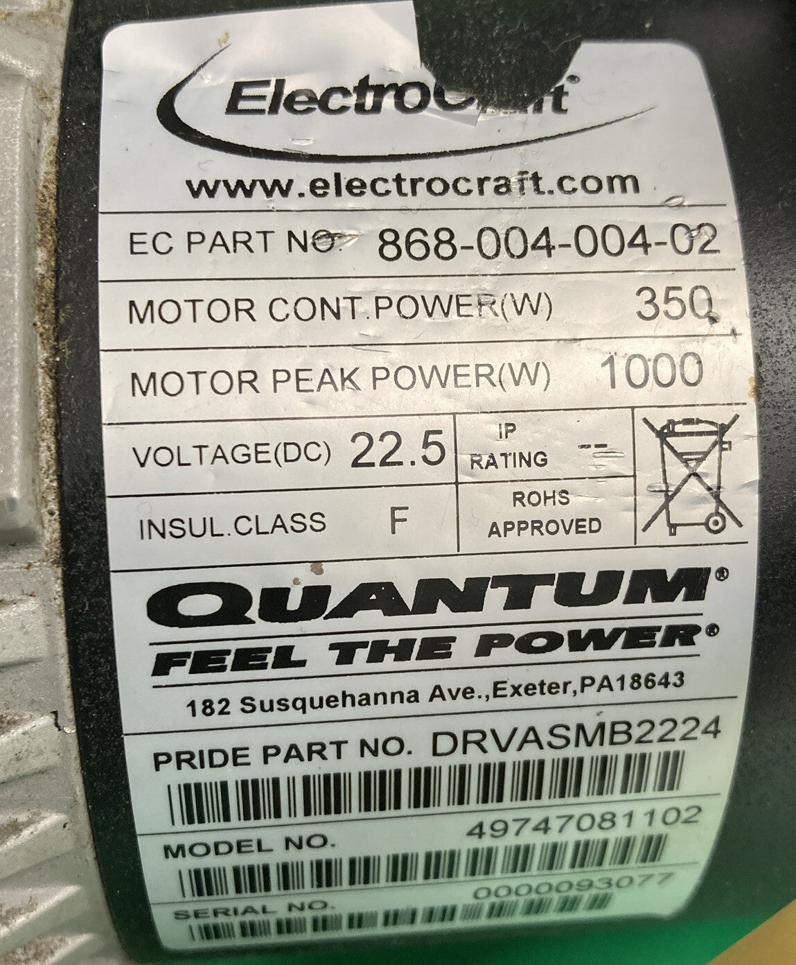 Right Motor for  the Quantum Q6 Edge Powerchair-DRVASMB2224 #H392