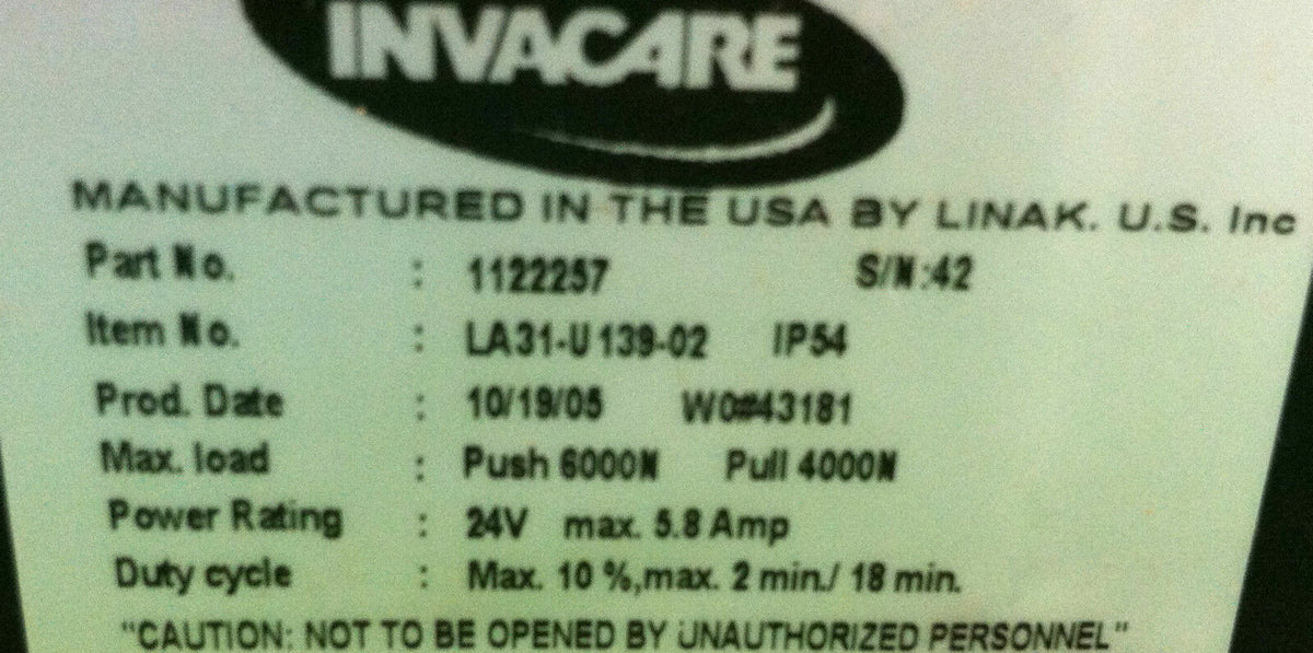 Invacare Recline  Actuator Linak Type 1122257 #3451