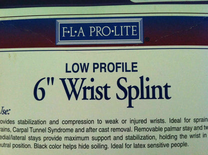 F.L.A Low Profile  Professional Grade 6" Wrist Splint Large Left Black #6923