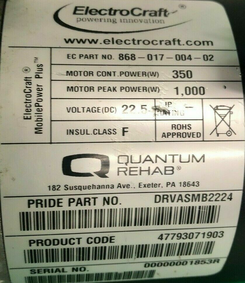 Right & Left Motors for Quantum J4 Power Wheelchair -DRVASMB2223-DRVASMB224 H089