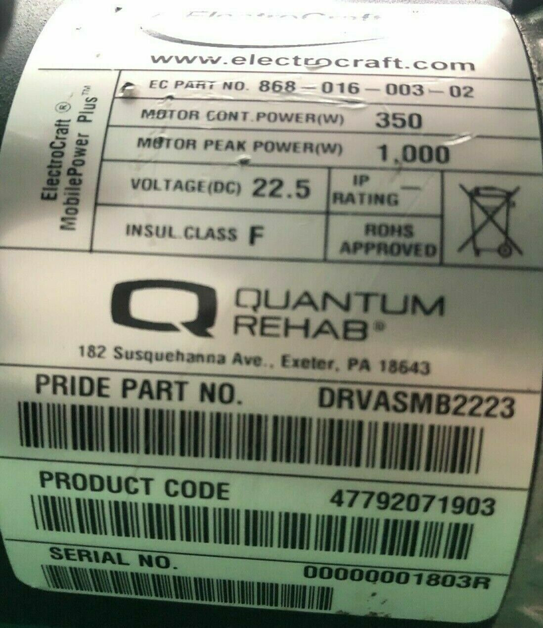 Right & Left Motors for Quantum J4 Power Wheelchair -DRVASMB2223-DRVASMB224 H089