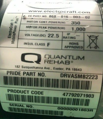 Right & Left Motors for Quantum J4 Power Wheelchair -DRVASMB2223-DRVASMB224 H089