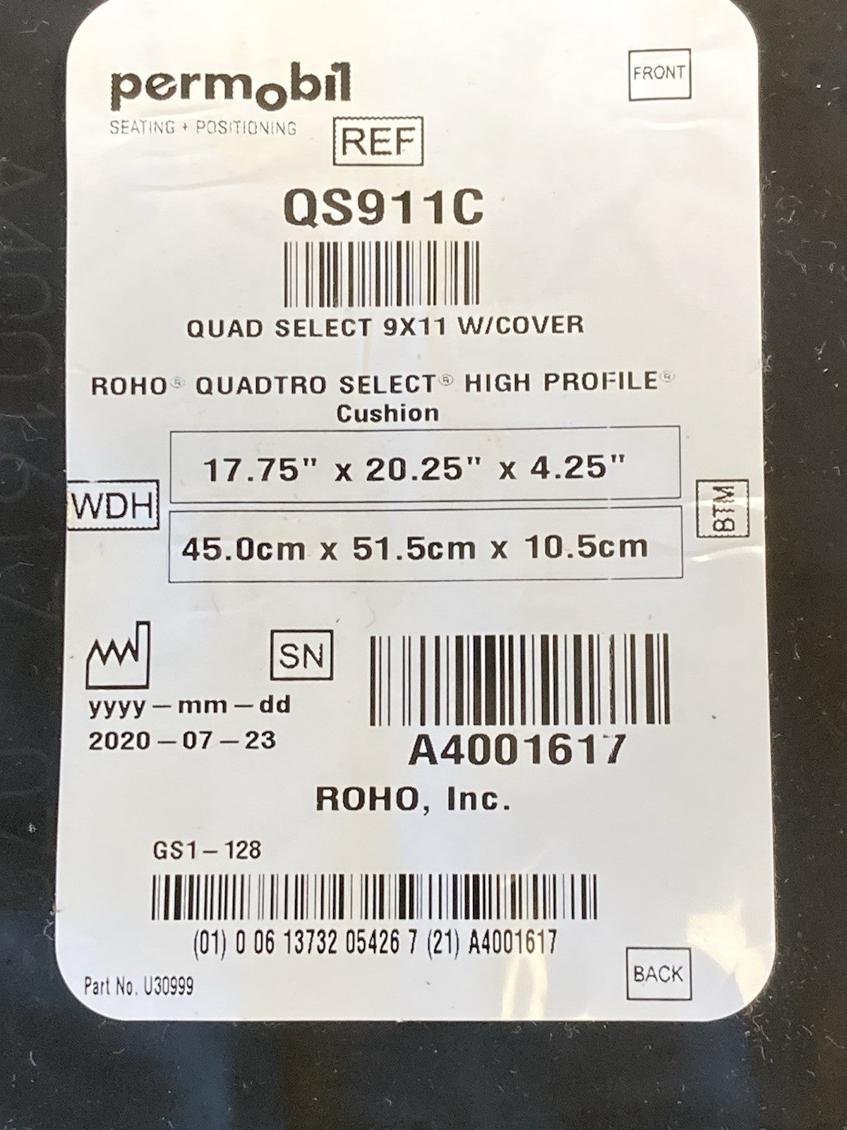 2020 Roho Air Cushion w/ Pump & Cover  17.75" X 20.25" X 4.25" QS911C #L129