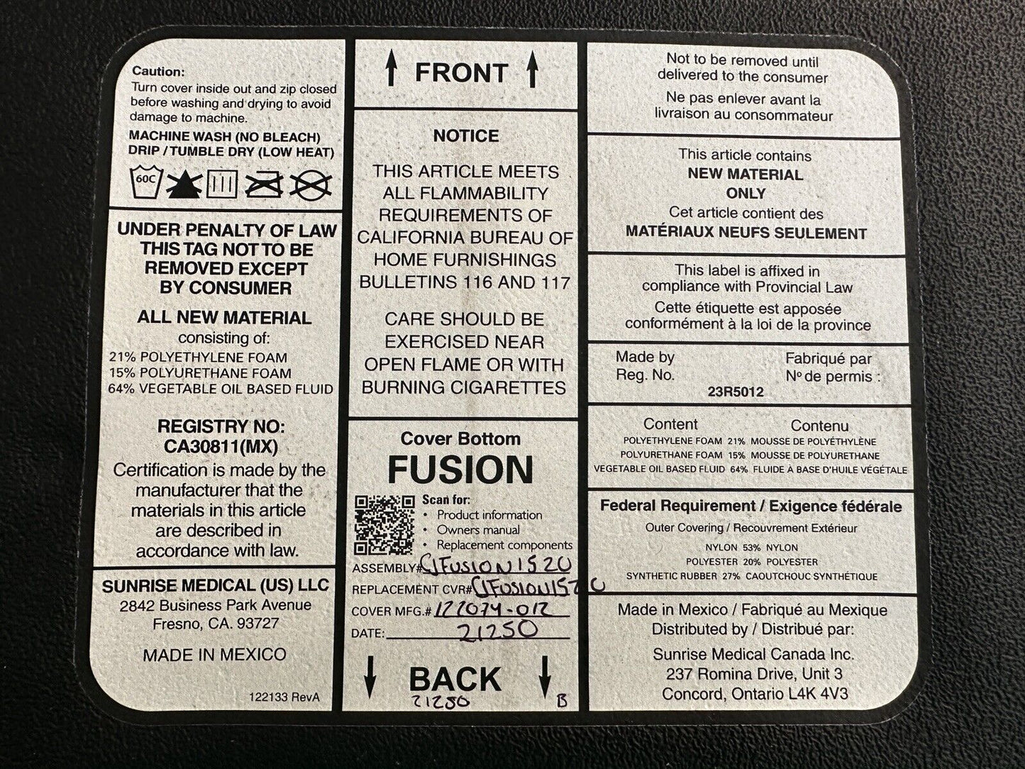 Jay Fusion Seat Cushion for Wheelchair 15" x 20"D (JFUSION1520) NEAR MINT* #H736