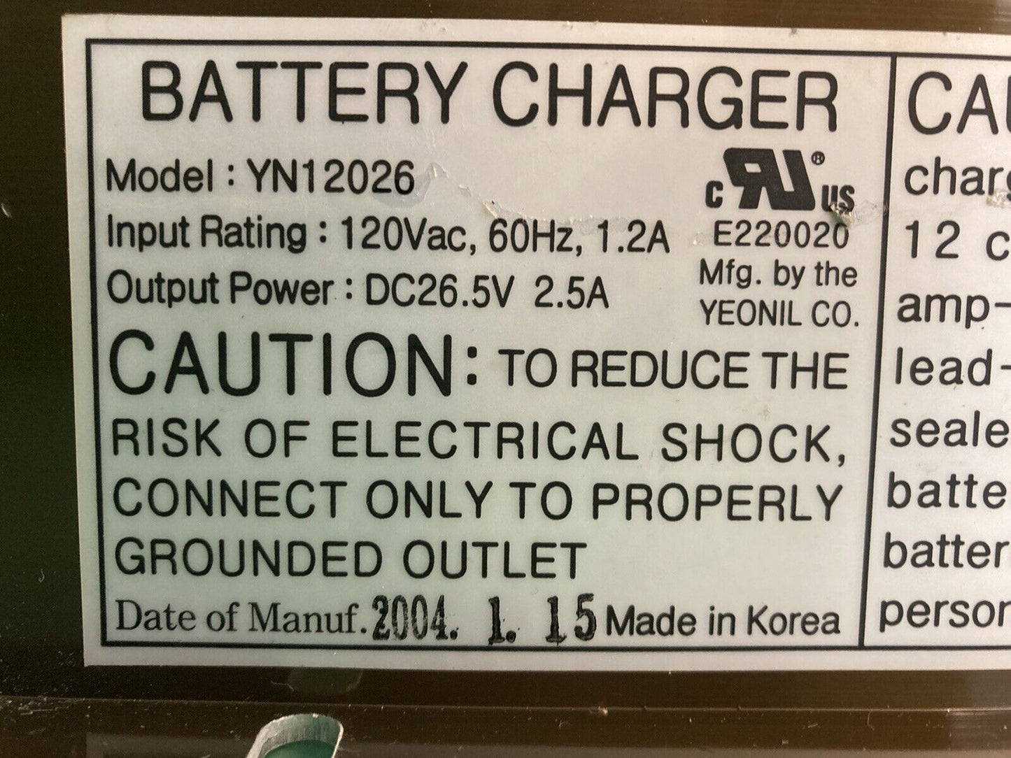 24 Volt 2.5 Amp On-Board Battery Charger for Scooter / Wheelchair YN12026 #J525