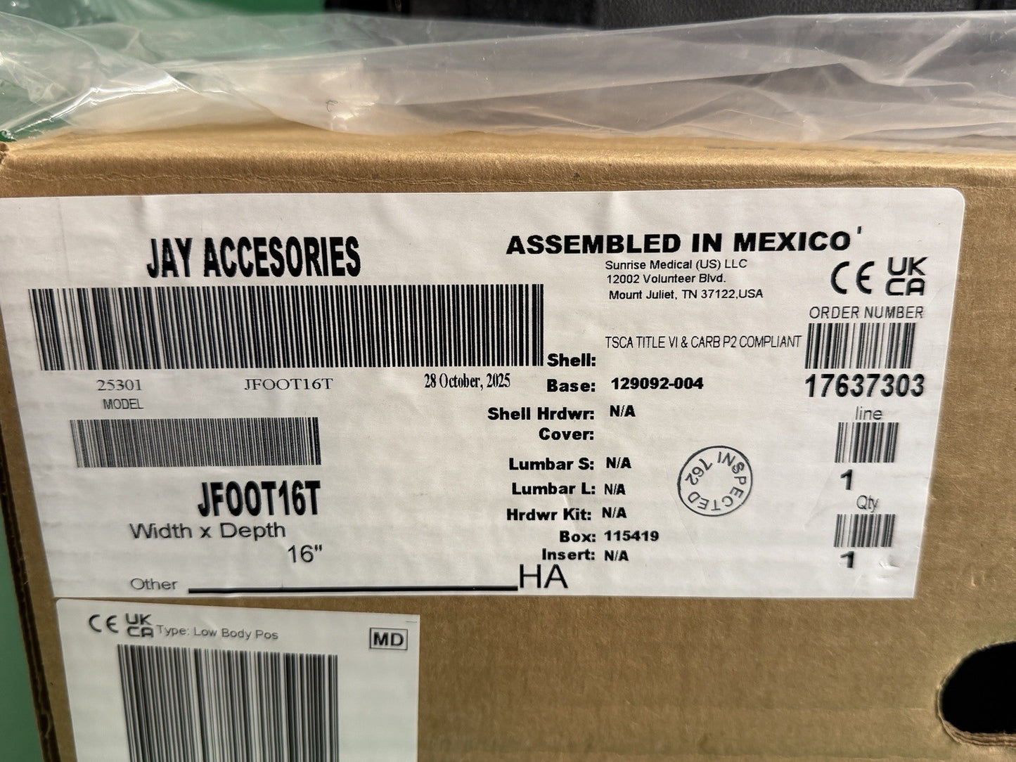 NEW Sunrise Jay Full Foot Box for wheelchairs 16” Wide x 12” Tall JFOOT16T #L016
