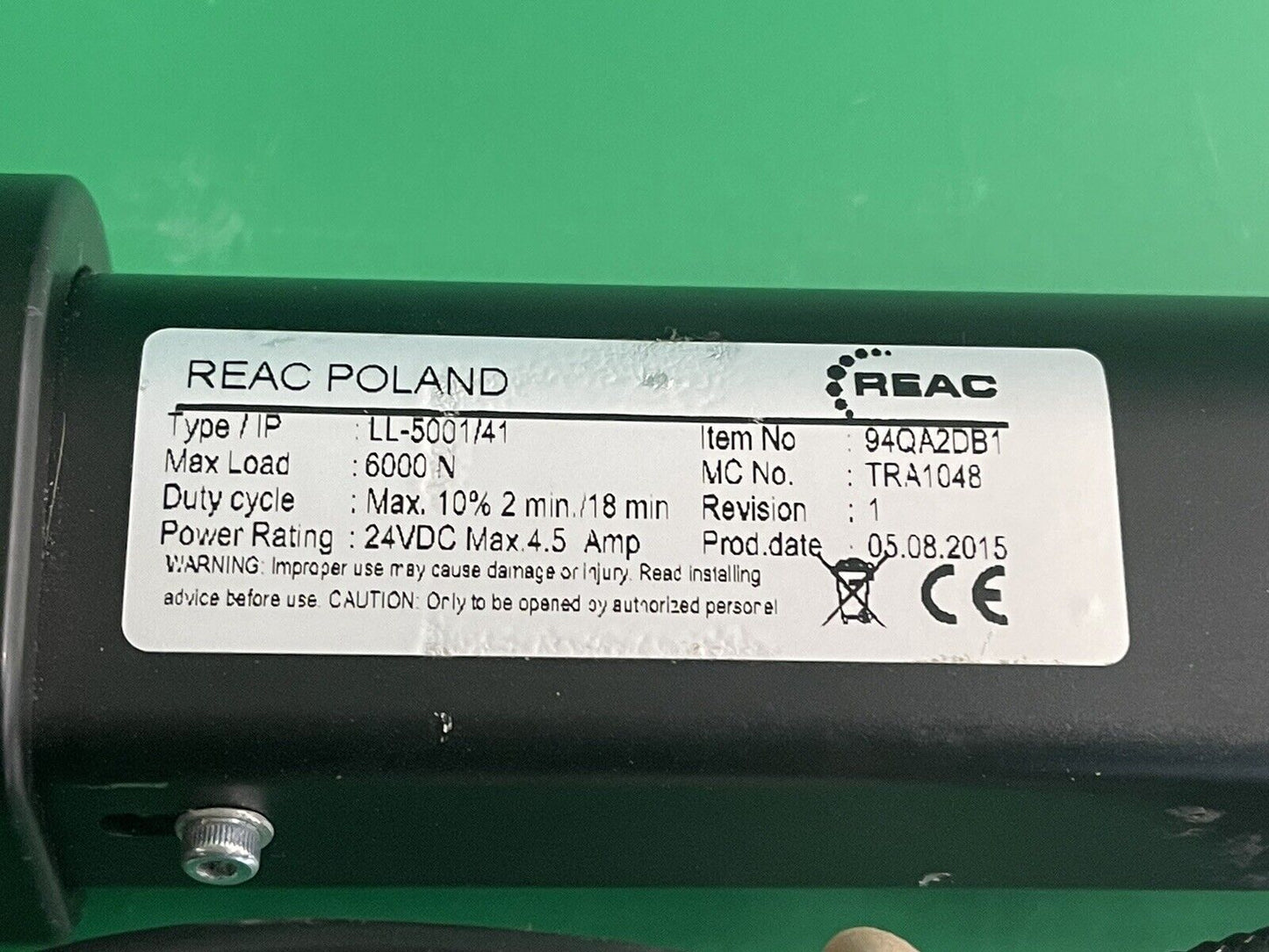 REAC Recline Actuator Type: LL-5001/41- Item #: 94QA2DB1 - TRA1048 #i046