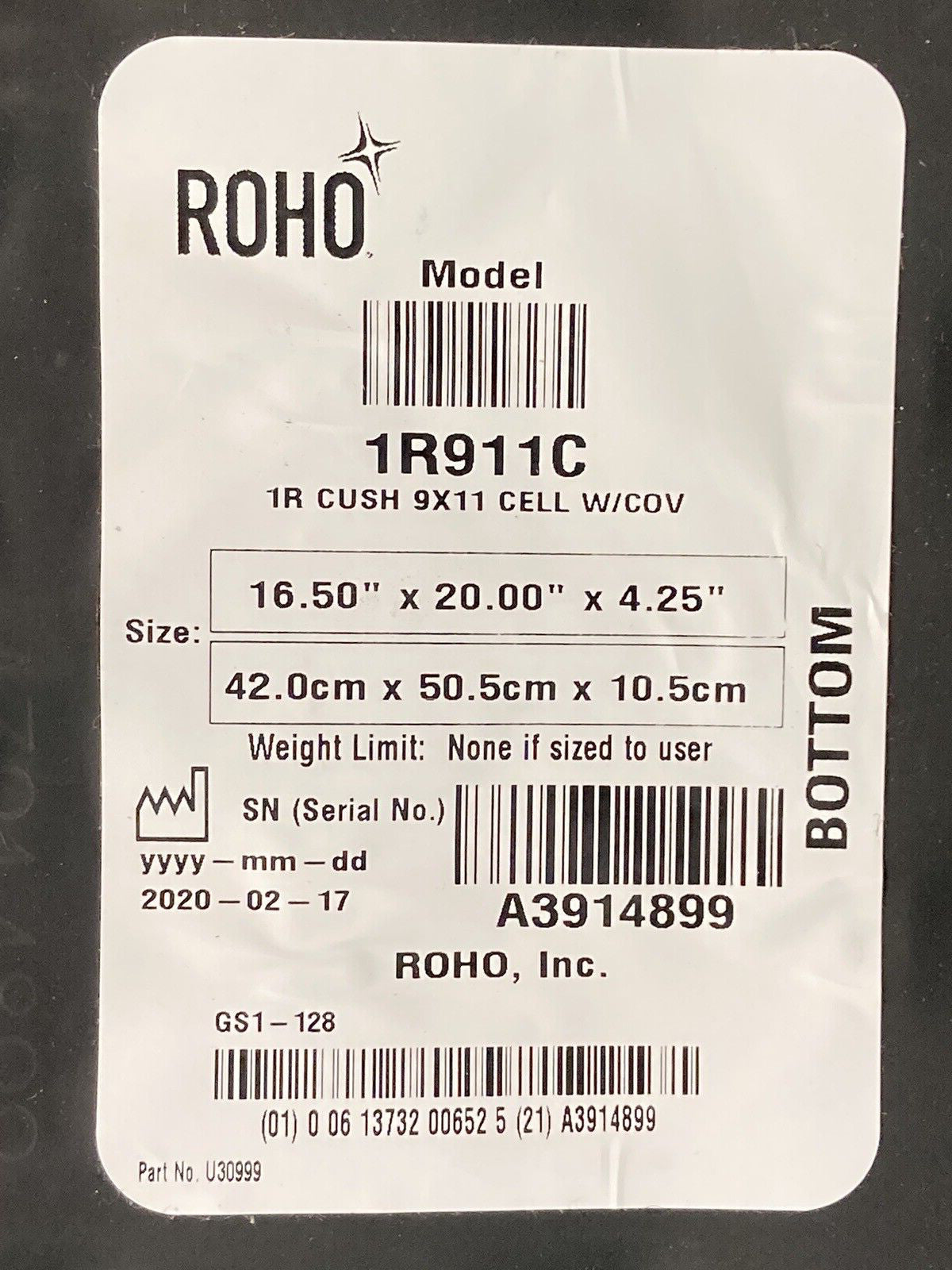 2020 Roho Air Cushion w/ Pump & Cover  16.50" X 20.00"X 4.25" 1R911C #J195