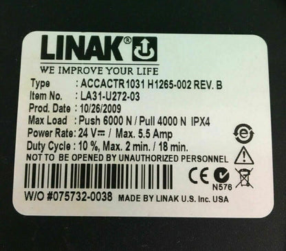 Tilt Actuator Linak model # ACCACTR 1031 H1265-002 - REV B #B064