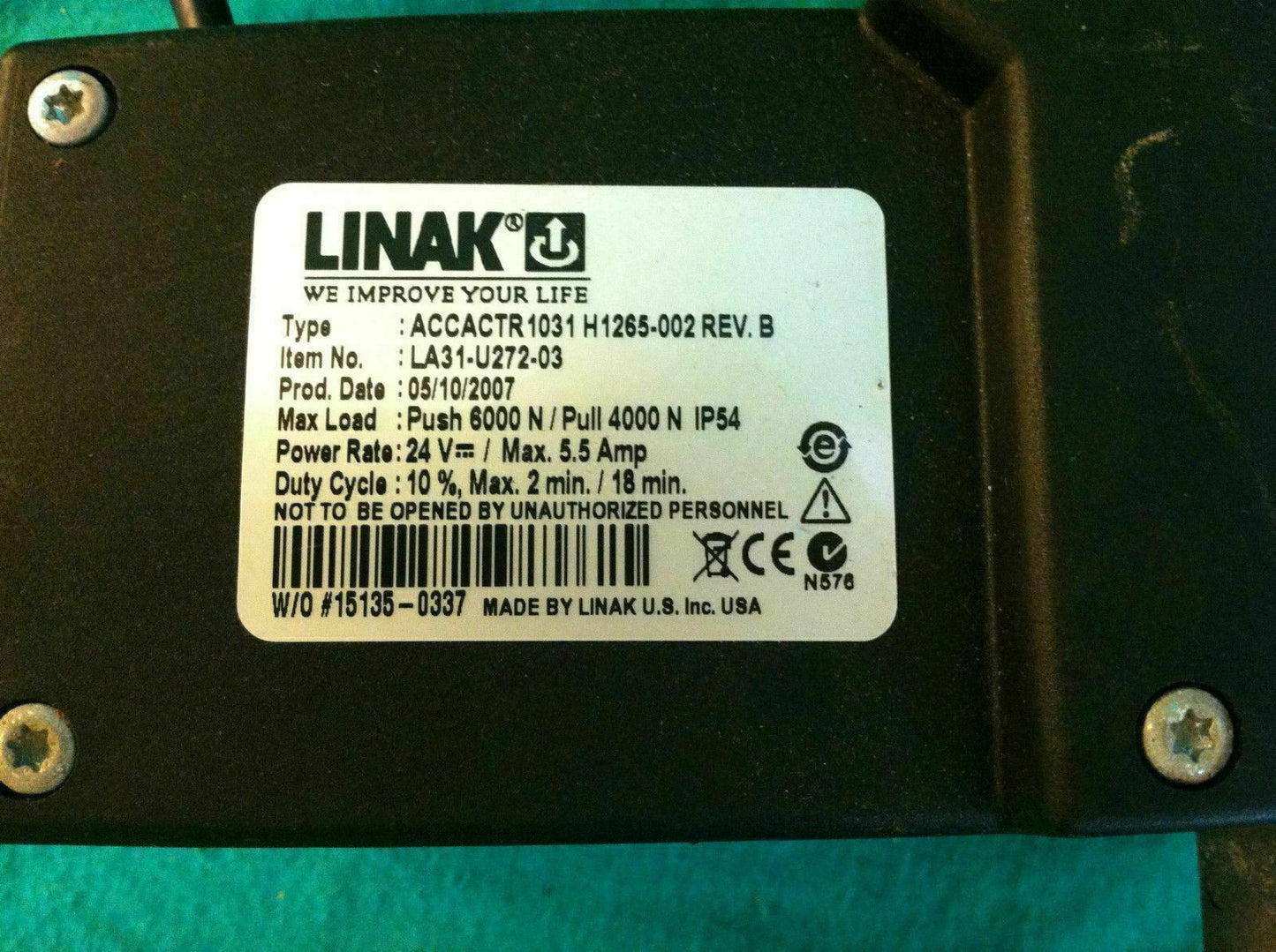 Pride Tilt Actuator Linak model # ACCACTR 1031 H1265-002  #1802