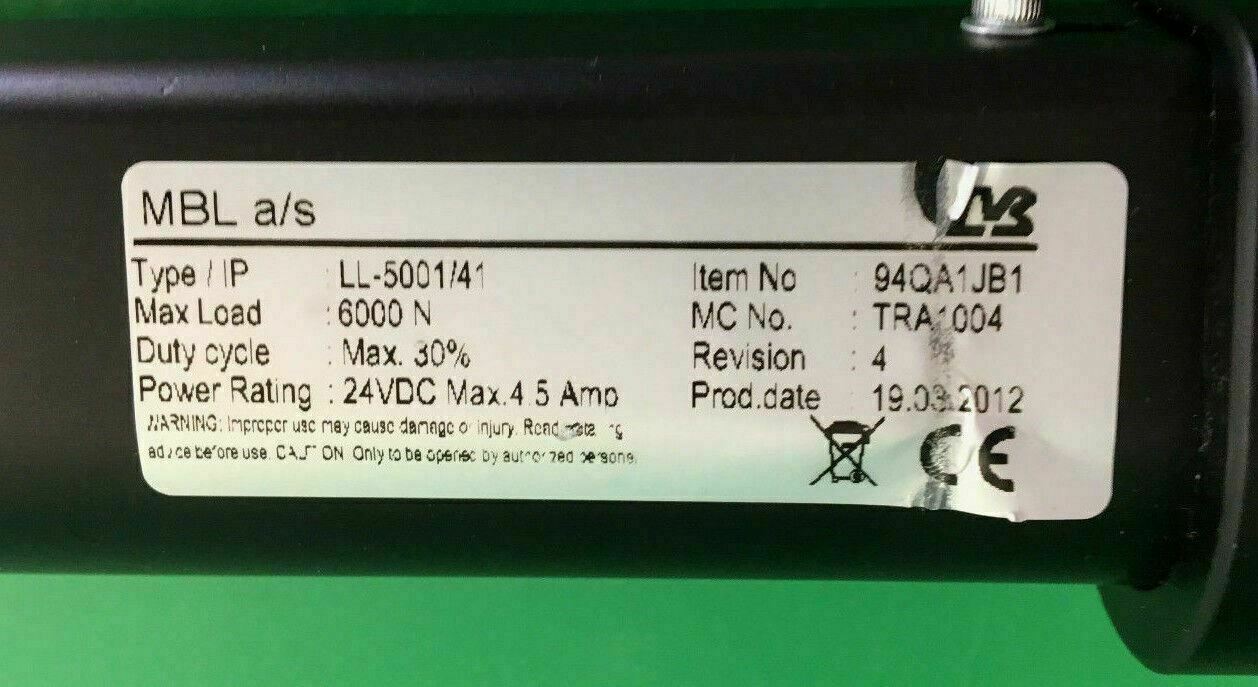 Invacare Recline Actuator Type LL-5001/41 - 94QA1JB1 TDX SP Powerchair #B975