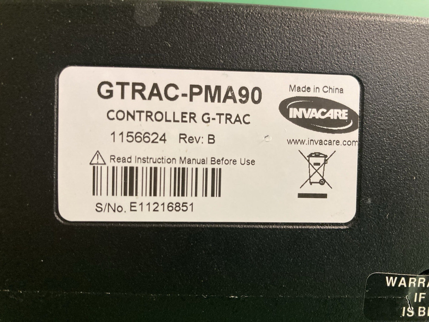 Invacare Controller GTRAC-PMA90 Control Module 1156624 - Rev: B  #K927