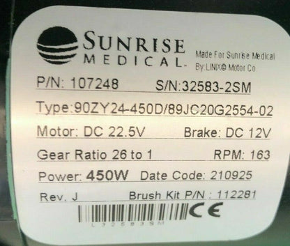 NEW* Right Motor & Gearbox for the Quickie Pulse 6 Power Wheelchair 107248 #H299