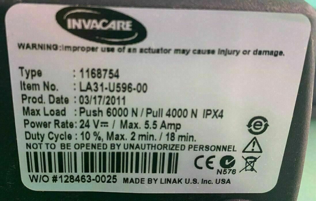 Invacare Recline Actuator Linak Type 1168754 for Powerchair LA31-U596-00 #E888