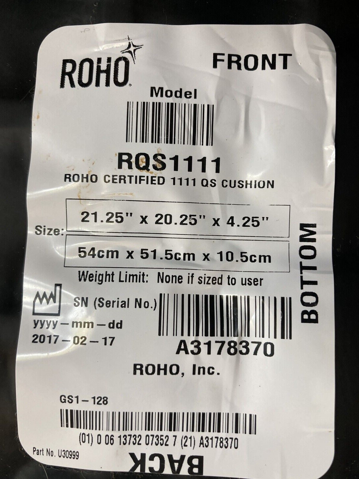 2017 Roho ISOFLO Air Cushion w/ Pump 21.25" X 20.25"X 4.25" RQS1111 #K715
