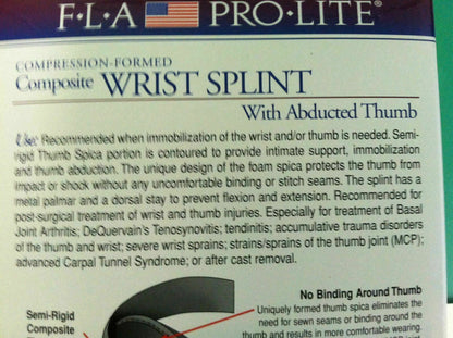 FLA Compression Formed Composite Wrist Splint With Abducted Thumb XL RIGHT #6933