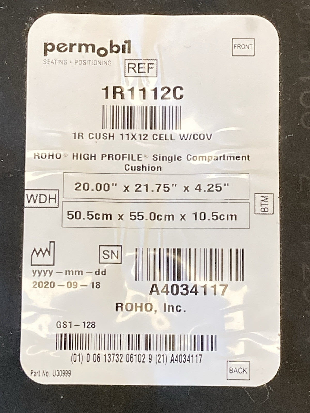 2020 Roho Air Cushion w/ Pump & Cover  20.00" X 21.75" X 4.25" 1R1112C #L128