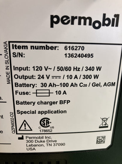 Permobil 10 amp VoltPro Power Wheelchair Battery Charger 24V 10A 616270 #K854