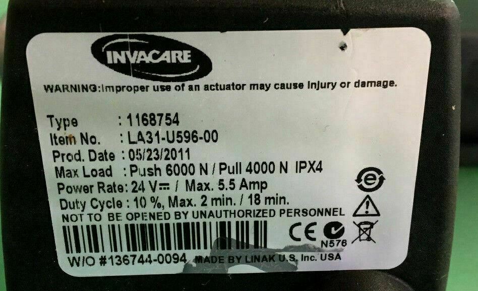 Invacare Recline  Actuator Linak Type 1168754  for Power Wheelchair #B862