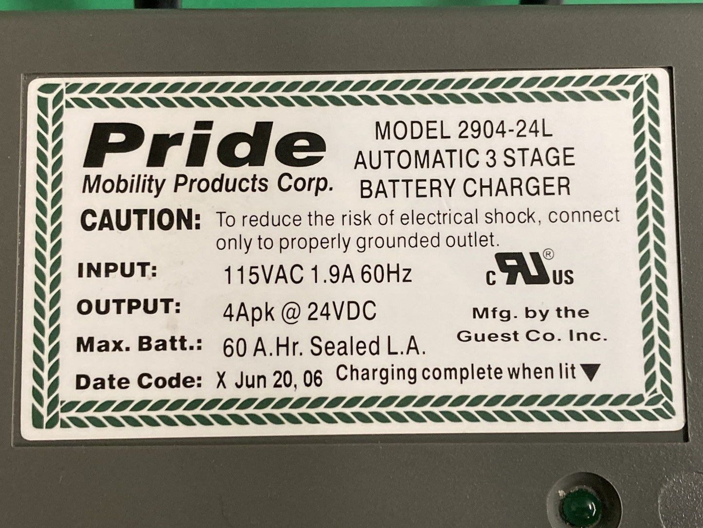 24 Volt 4 Amp OnBoard Battery Charger for Pride Power Wheelchair 2904-24L #K950