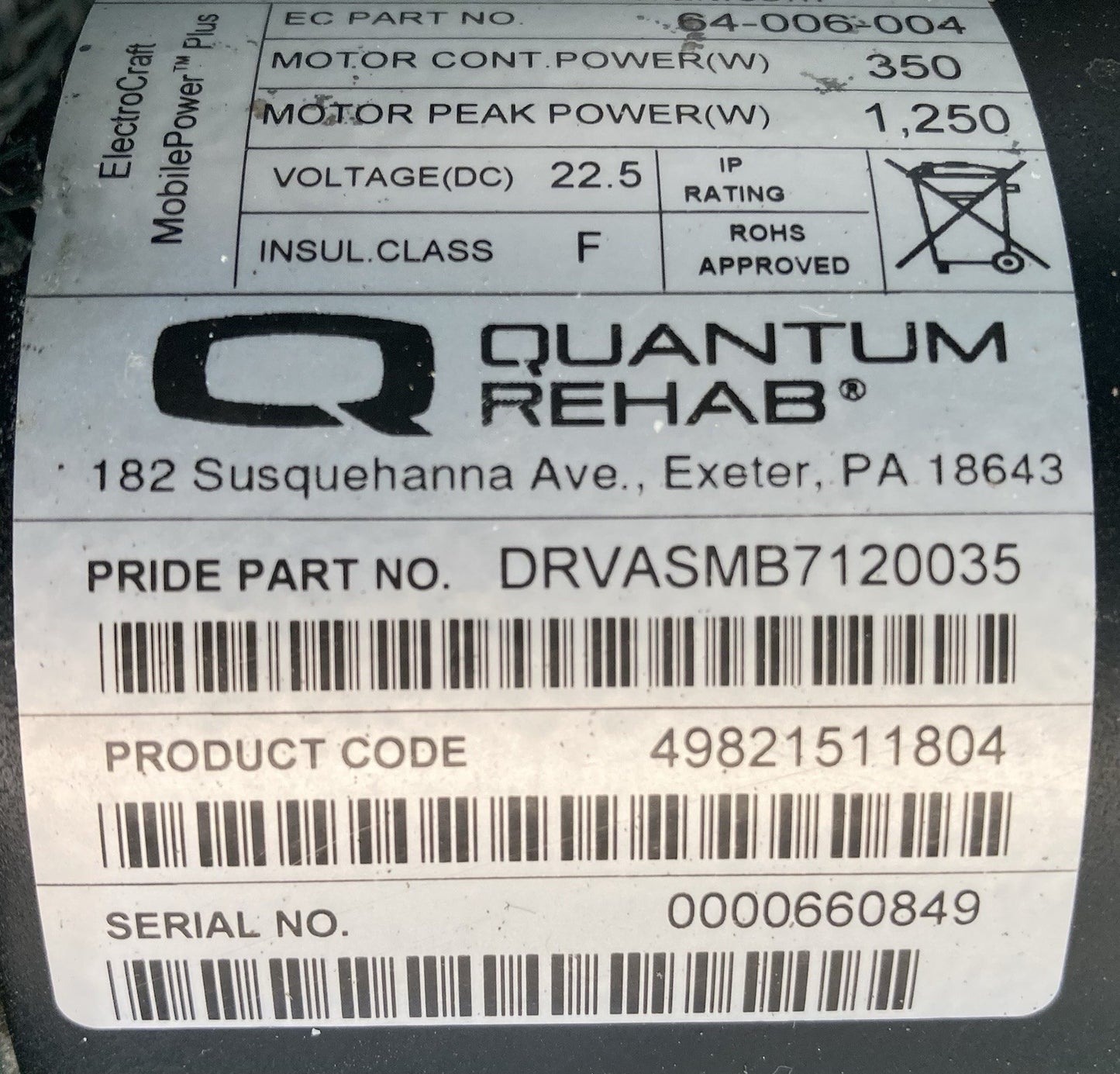 Motors for Quantum / 1450 Powerchair -DRVASMB7120034 - DRVASMB7120035 #L052
