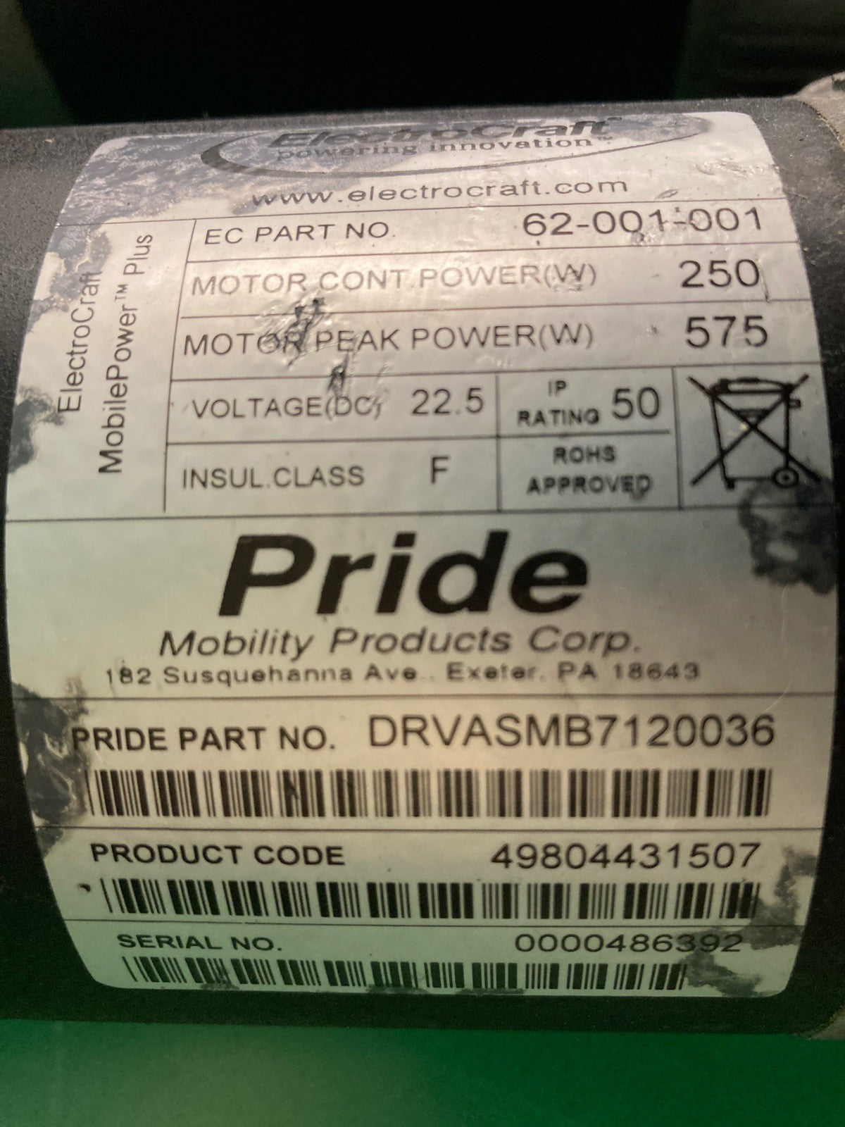 Motors for Pride Jazzy 600es Wheelchair DRVASMB7120036 - DRVASMB7120037 #K889