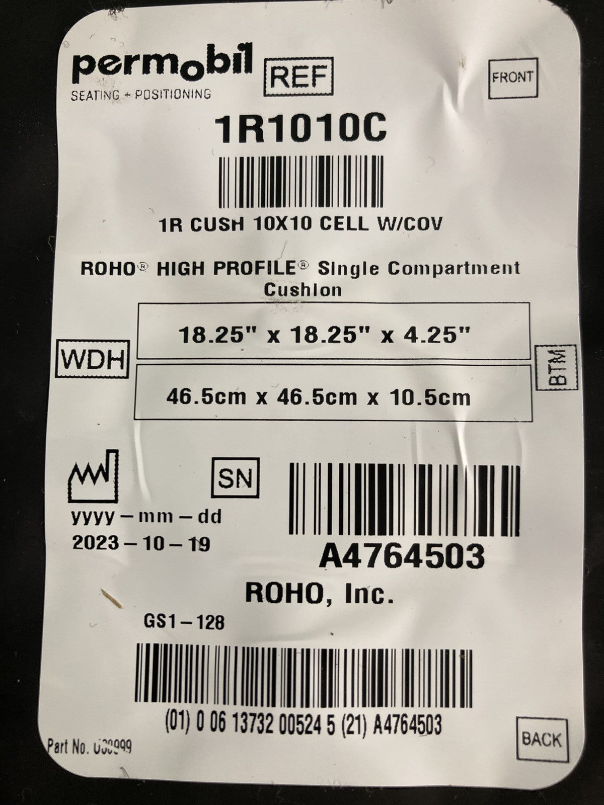 2023 Roho Air Cushion w/ Pump & Cover  18.25" X 18.25" X 4.25" 1R1010C #K923