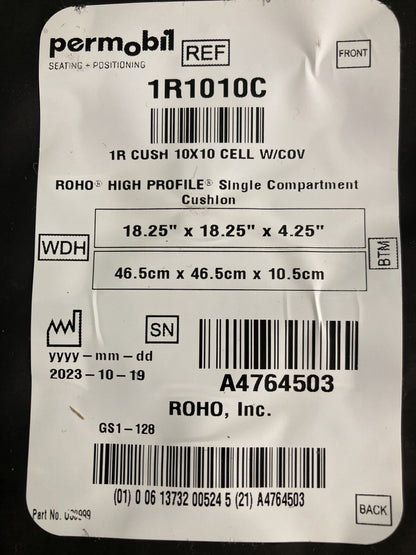 2023 Roho Air Cushion w/ Pump & Cover  18.25" X 18.25" X 4.25" 1R1010C #K923