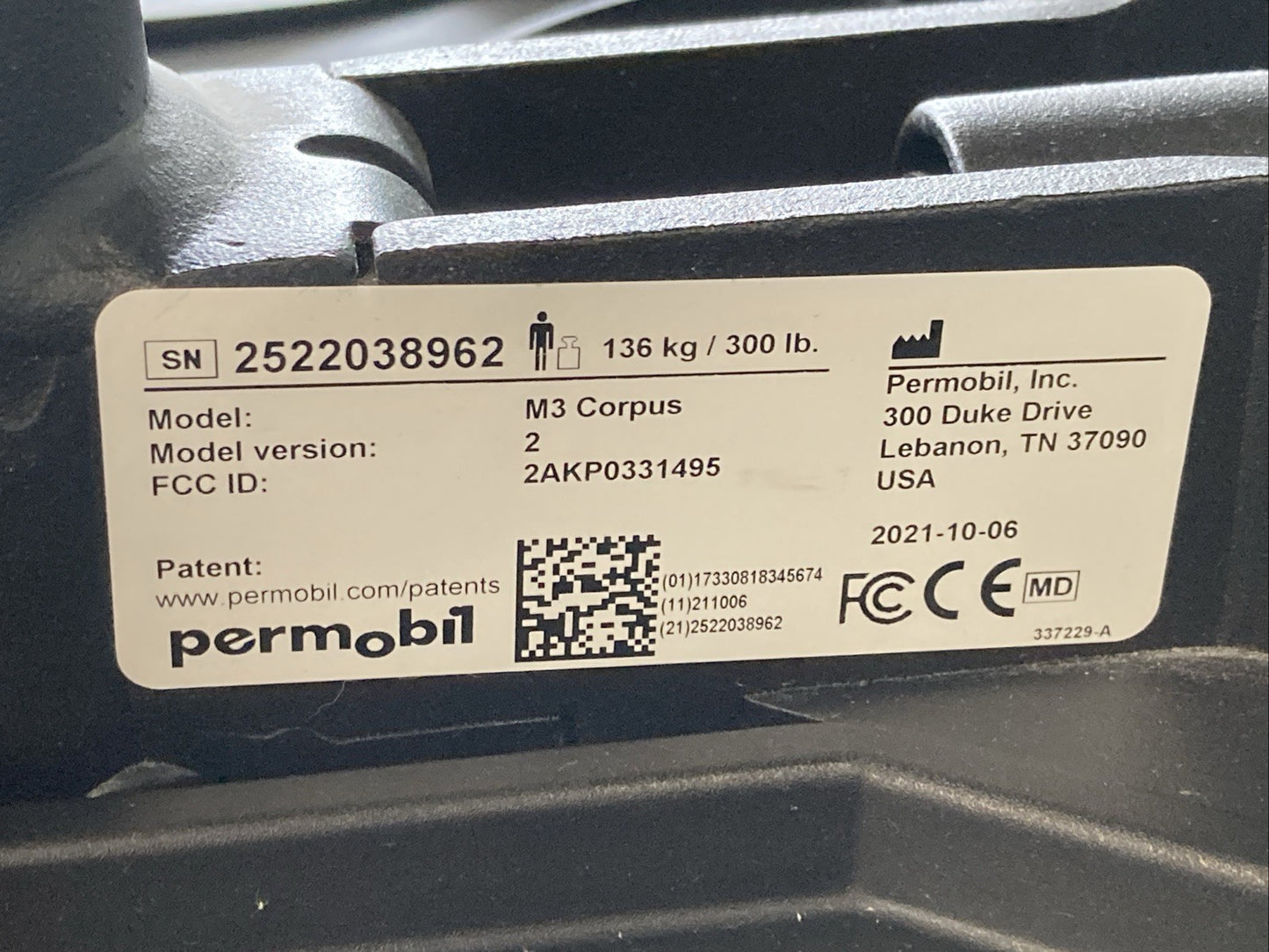 2021 Permobil F3 w/ Elevate, Tilt, Recline, Legs & 20° Anterior Tilt  #7630