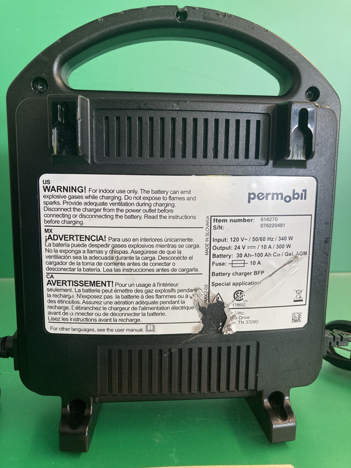Permobil 10 amp VoltPro Power Wheelchair Battery Charger 24V 10A 616270 #K698