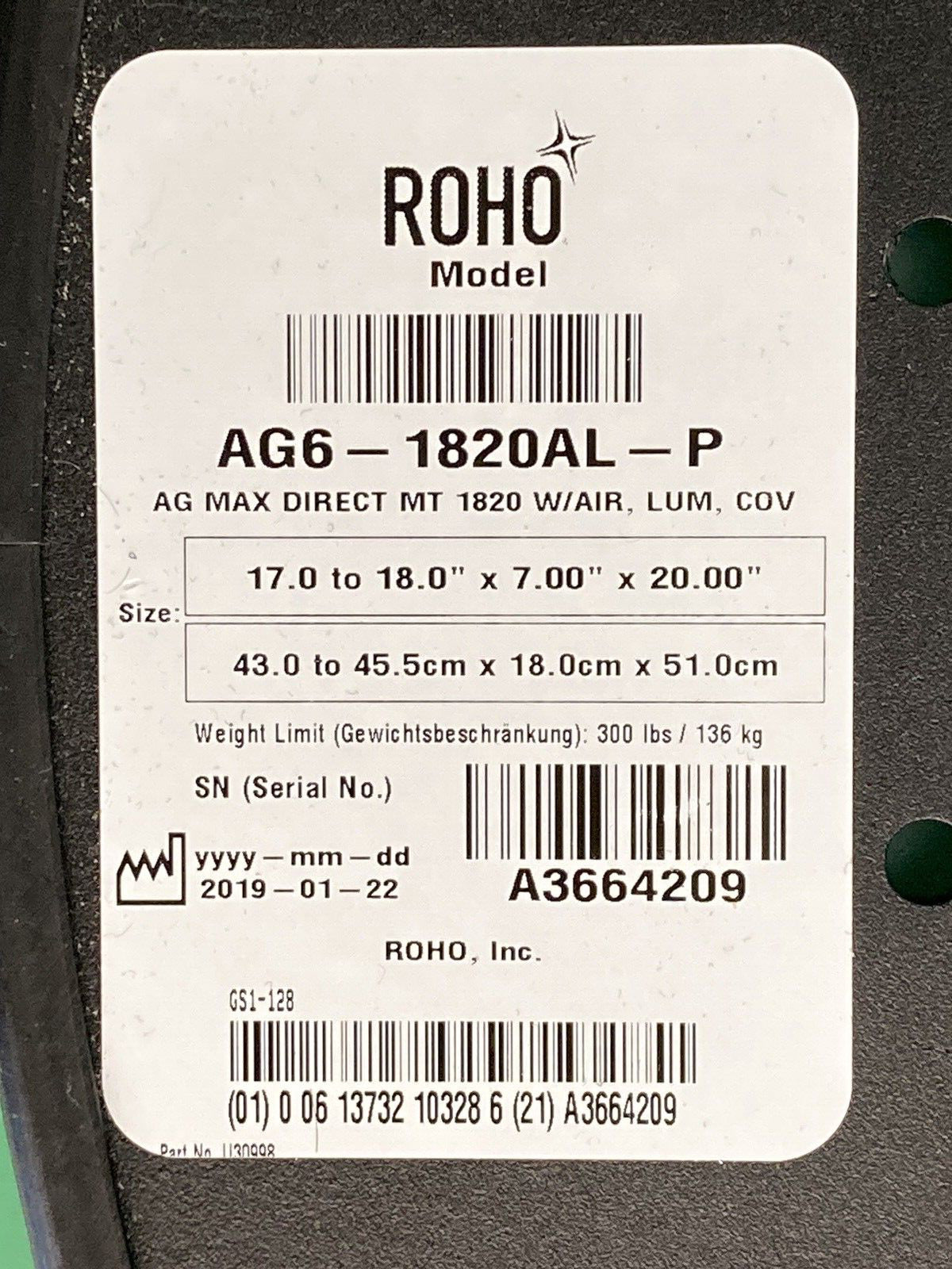 ROHO Agility Air Seat Back Cushion for Permobil Wheelchairs 17/18"x 7"x 20" J570