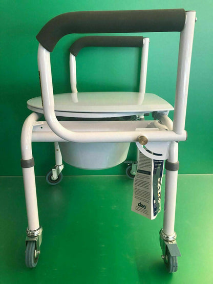 Drive Medical* Commode Chair Padded Drop Arm Steel Frame 18" to 24" Height Adj.