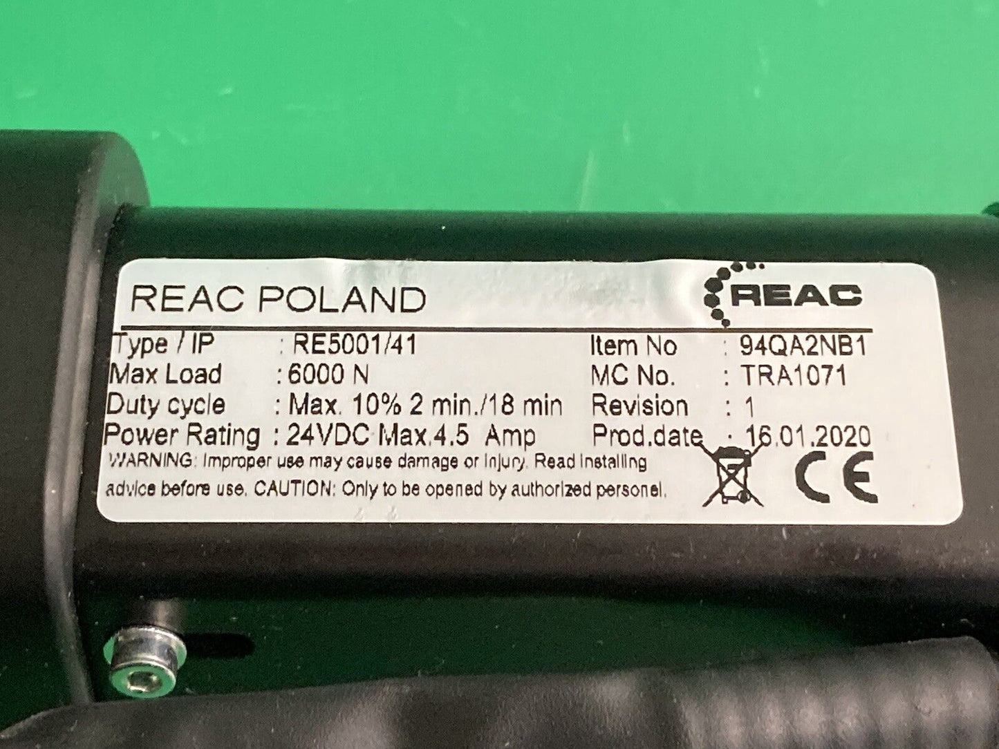 REAC Wheelchair Recline Actuator Type: RE5001/41- Item: 94QA2NB1 - TRA1071 #J599