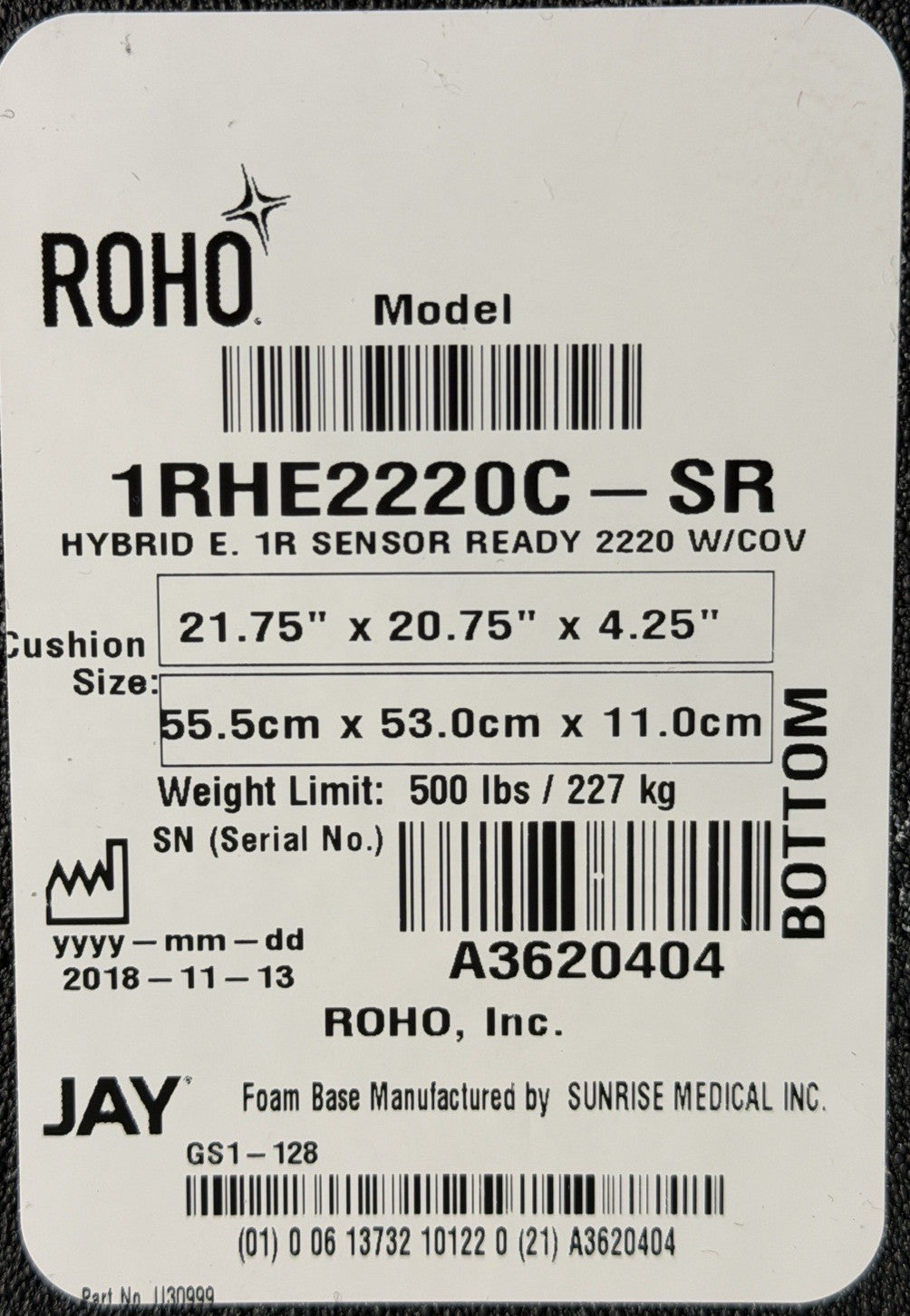 Roho Jay Hybrid Elite Foam & Air Cushion 21.75" X 20.75"X 4.25" 1RHE2220C #L031