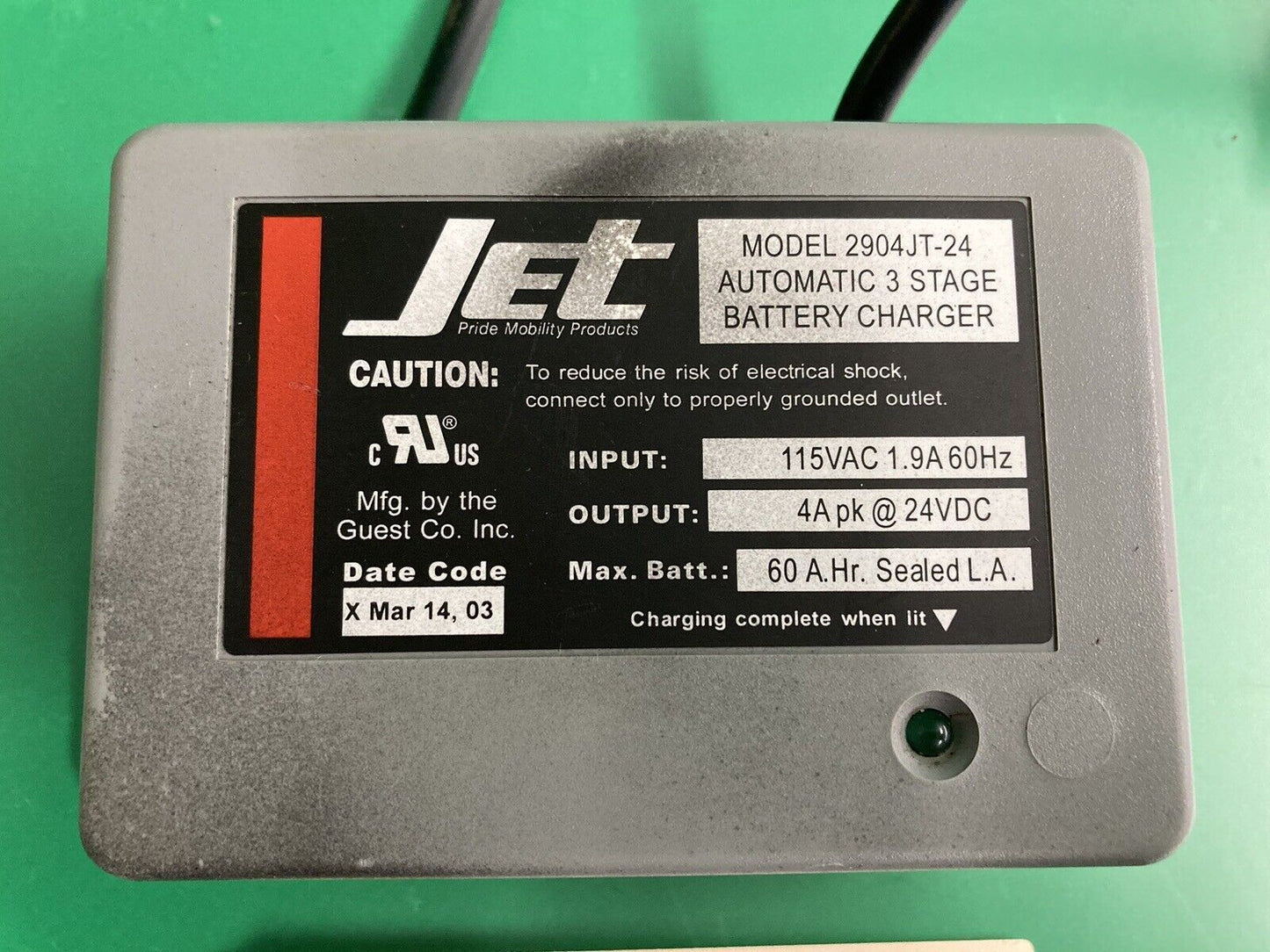 24 Volt 3Amp On-Board Battery Charger for Pride Power Wheelchair 2904JT-24 #J352
