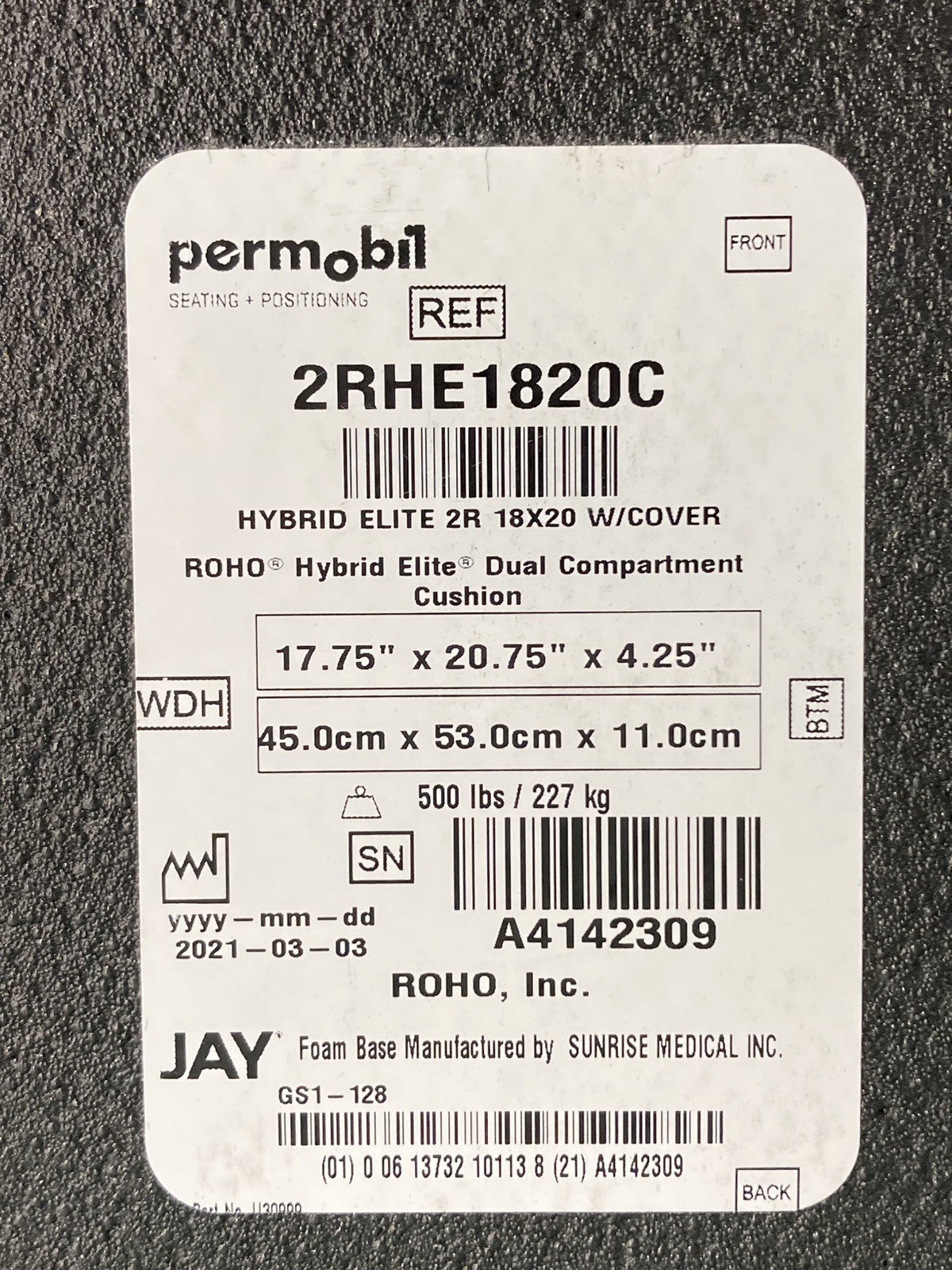 ROHO JAY Hybrid Elite Foam & Air Wheelchair Cushion 17.75" x 20.75" x 4.25 #K882