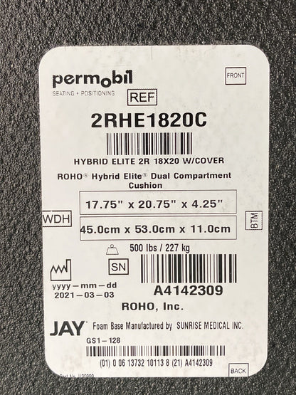 ROHO JAY Hybrid Elite Foam & Air Wheelchair Cushion 17.75" x 20.75" x 4.25 #K882